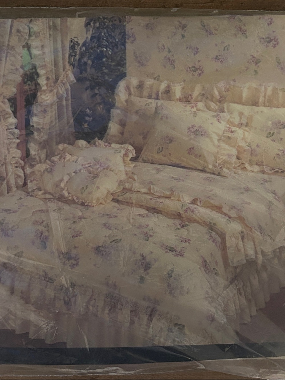 JCPenney Cream and Lavender Floral Twin fitted and flat sheets